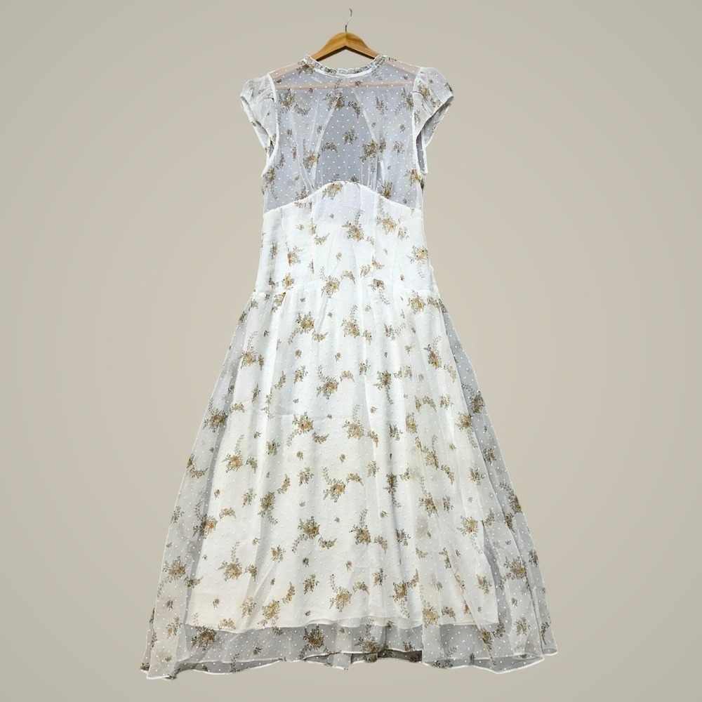 Urban Outfitters Floral Maxi Dress Women XL White Open Back Swiss Dot Boho